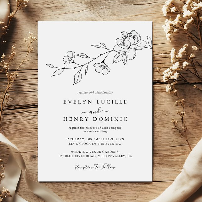 Invitación Modern Wildflower Floral Line Art Elegant Wedding (Subido por el creador)