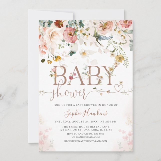 Invitación Modern WildFlower Garden Flowers Baby Shower (Anverso)