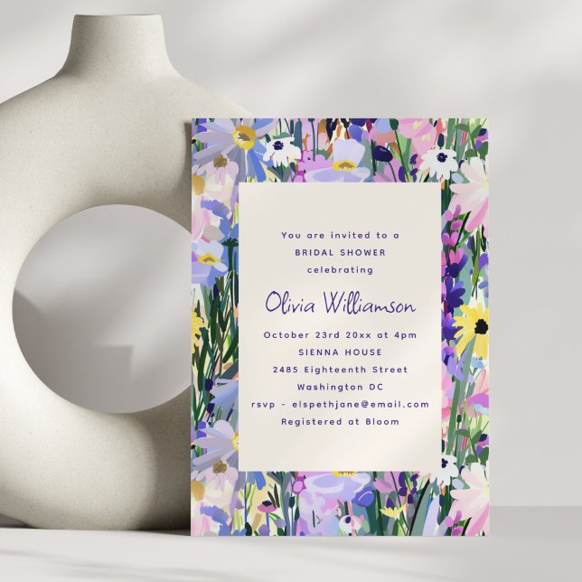 Invitación Modern Wildflower Meadow Bridal Shower Purple (Subido por el creador)