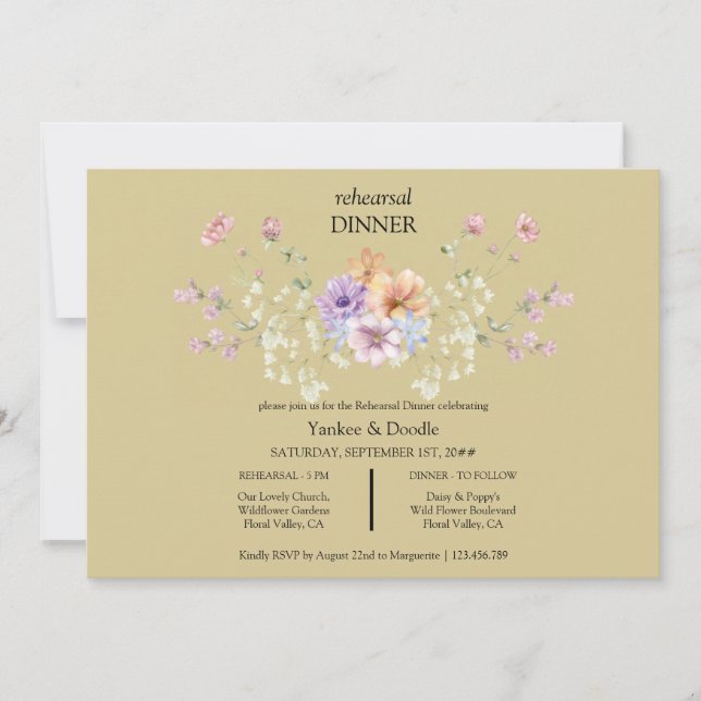 Invitación Modern wildflower spring wedding Dinner Invitation (Anverso)