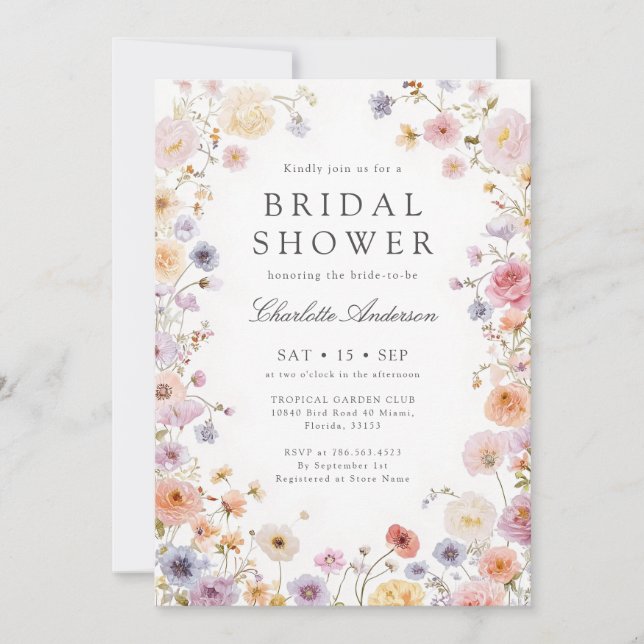 Invitación Modern Wildflowers Bridal Shower (Anverso)