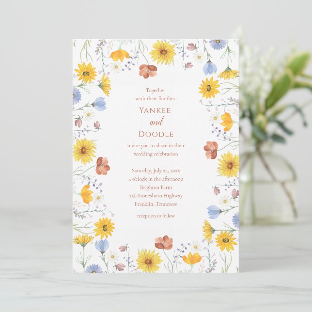 Invitación Modern wildflowers spring wedding (Anverso de pie)