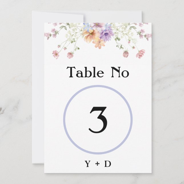 Invitación Modern wildflowers spring wedding Table Number  (Anverso)