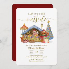 Invitación Modern Winter Farmer Market Teddy Bear Baby Shower