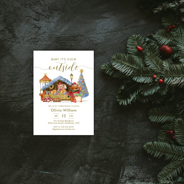 Invitación Modern Winter Farmer Market Teddy Bear Baby Shower (Modern Winter Farmer Market Teddy Bear Baby Shower Invitation)