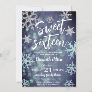 Invitación Modern Winter wonderland copos de nieve dulce 16