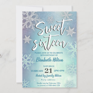 Invitación Modern Winter wonderland copos de nieve dulce 16