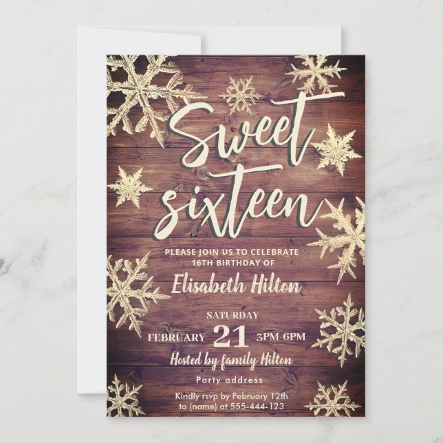 Invitación Modern Winter wonderland copos de nieve dulce 16 (Anverso)