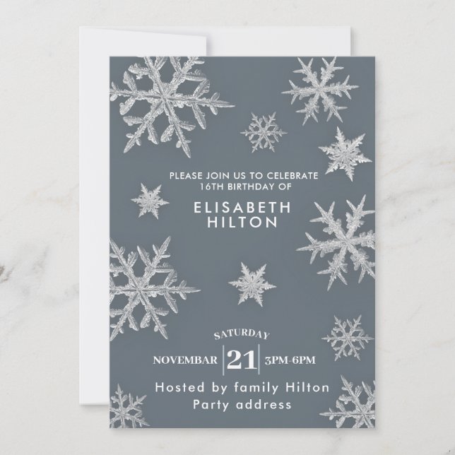 Invitación Modern Winter wonderland snowflakes vestido dulce  (Anverso)