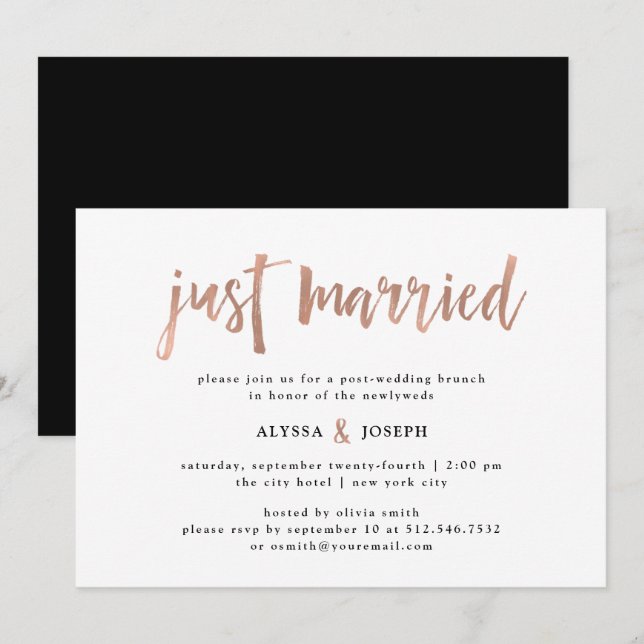 Invitación Modern Wish | Acabo De Casar Con El Boda Brunch (Anverso / Reverso)