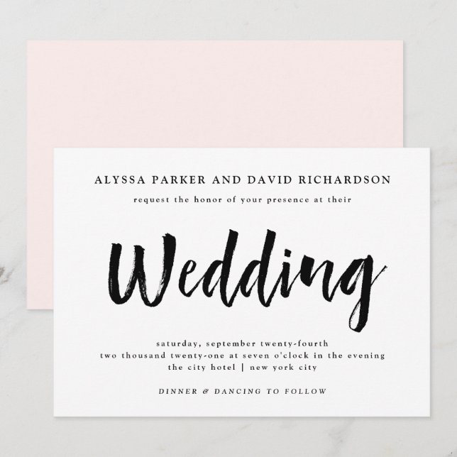Invitación Modern Wish | Boda blanco y negro (Anverso / Reverso)