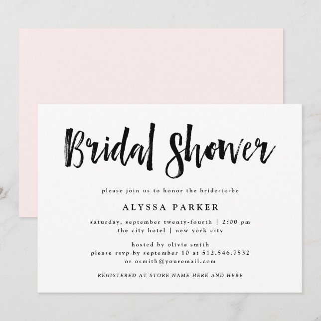 Invitación Modern Wish | Ducha de novia negra y blanca (Anverso / Reverso)