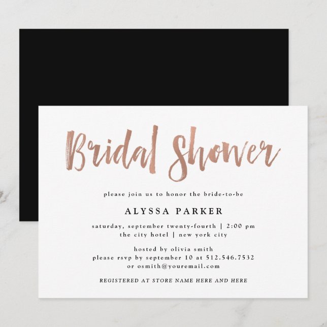 Invitación Modern Wish | Faux Rosa Gold Bridal Shower (Anverso / Reverso)