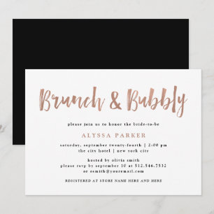 Invitación Modern Wish Faux Rosa Gold Brunch y Bubbly
