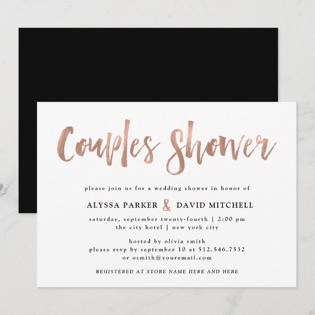 Invitación Modern Wish | Faux Rosa Gold Couples Shower (Anverso / Reverso)