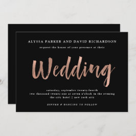Invitación Modern Wish | Faux Rosa Gold sobre Black Boda
