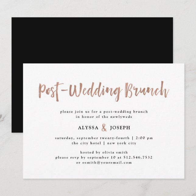 Invitación Modern Wish | Post Boda Brunch Faux Rosa Gold (Anverso / Reverso)