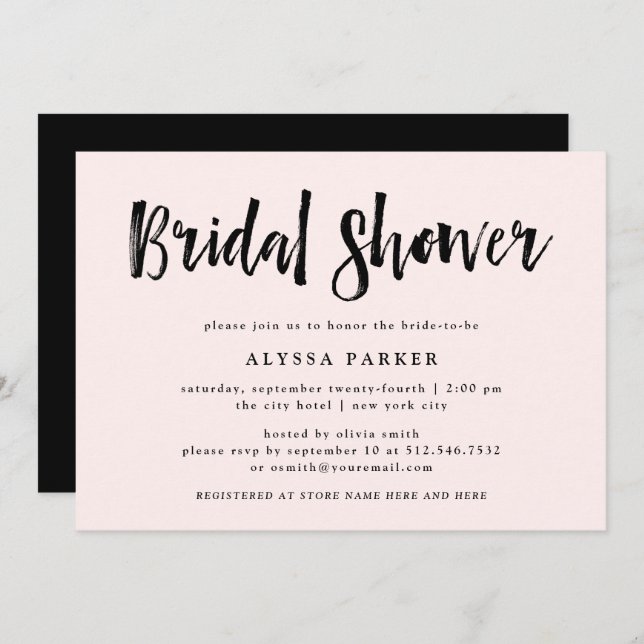 Invitación Modern Wish | Rubor Pink Bridal Shower (Anverso / Reverso)