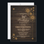 Invitación Modern Wood Geometric 70th Birthday Party<br><div class="desc">Invitación a la fiesta de cumpleaños 70 con un marco de oro geométrico único.</div>