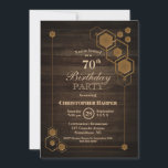 Invitación Modern Wood Geometric 70th Birthday Party<br><div class="desc">Invitación a la fiesta de cumpleaños 70 con un marco de oro geométrico único.</div>
