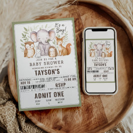 Invitación Modern Woodland Animals Forest Boy Baby Shower