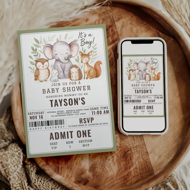 Invitación Modern Woodland Animals Forest Boy Baby Shower (Subido por el creador)