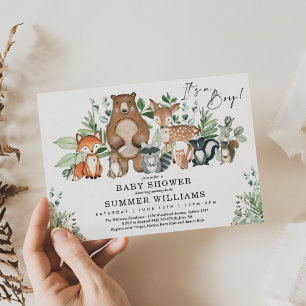 Invitación Modern Woodland Animals Forest Boy Baby Shower
