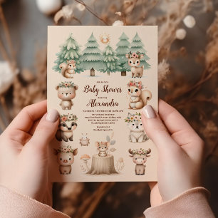 Invitación Modern Woodland Animals Forest Boy Baby Shower
