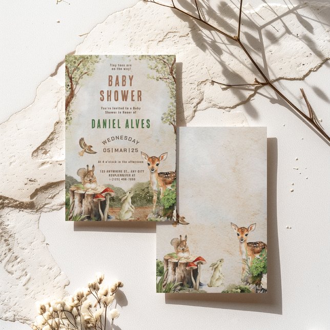 Invitación Modern Woodland Animals Forest Boy Baby Shower (Subido por el creador)