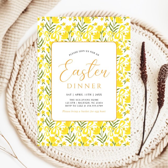 Invitación Modern Yellow Spring Floral Bow Easter Dinner (Subido por el creador)
