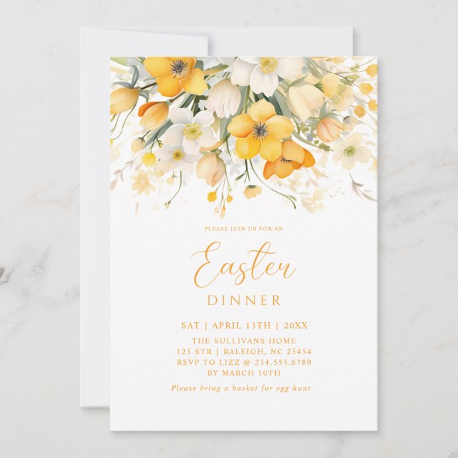 Invitación Modern Yellow Spring Floral Easter Dinner (Anverso)