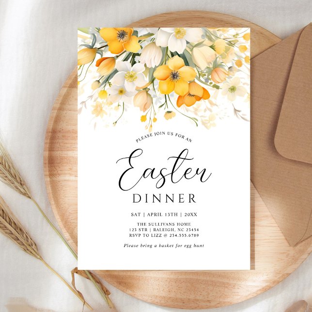 Invitación Modern Yellow Spring Floral Easter Dinner (Subido por el creador)