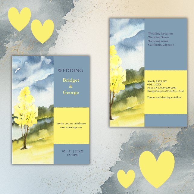 Invitación Modern Yellow Tree Landscape destination Wedding (Subido por el creador)