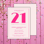 Invitación Moderna 21ª Veintiún Fiesta de Cumpleaños Rosa<br><div class="desc">invitaciones para fiestas de cumpleaños personalizado 21 perfectas para chicas de 21 años. Personalizar con su propio nombre. Los colores se pueden editar en la herramienta de diseño. Use el botón de mensaje que aparece a continuación para obtener ayuda sobre la personalización y las solicitudes especiales. © Zoe Chapman Design...</div>