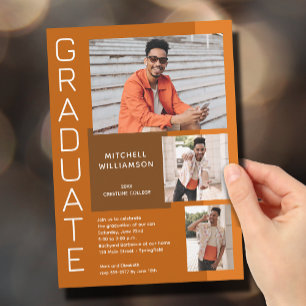 Invitación Moderna 3 Graduación de Naranjas quemados por foto