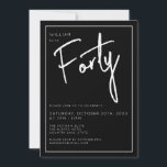 Invitación Moderna 40.ª fiesta de cumpleaños 40 Black<br><div class="desc">Moderna invitación de 40 años en negro con escritura/tipografía en blanco. También están disponibles los elementos coincidentes y el intervalo de fiestas. Use el botón de mensaje que aparece a continuación para obtener ayuda sobre la personalización y las solicitudes especiales. © Zoe Chapman Design</div>