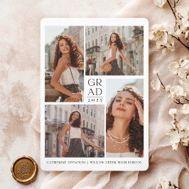 Invitación Moderna 4 fotos Graduación simple