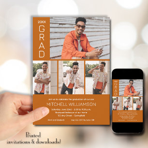 Invitación Moderna 4 Graduación de Naranjas quemados por foto
