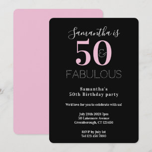 Invitación Moderna 50 Fabulosa Fiesta de Cumpleaños 50 Negro