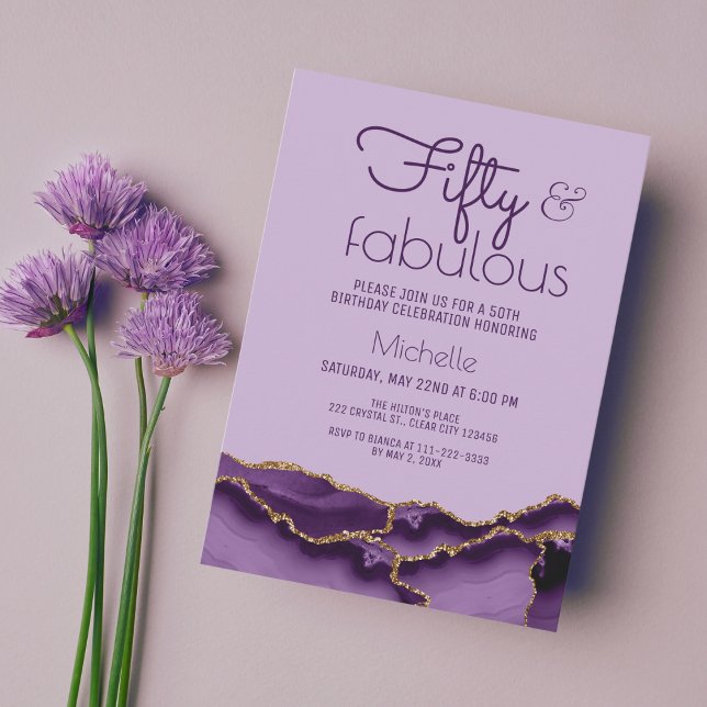 Invitación Moderna 50 y fabulosa Agate de Oro Púrpura (Subido por el creador)