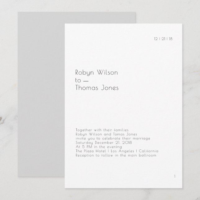 Invitación moderna 5x7 de la boda de la página del (Anverso / Reverso)