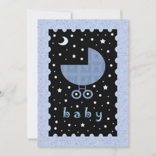 Invitación moderna a baby shower azul y celestial 