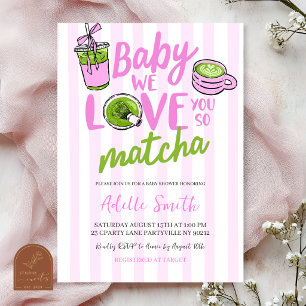 Invitación moderna a baby shower con raya rosa y m