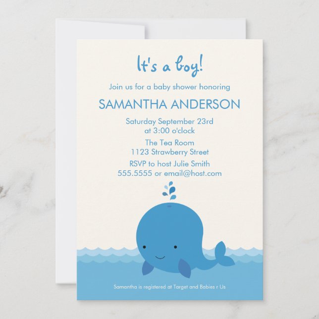Invitación moderna a Baby Shower de ballena - Chic (Anverso)