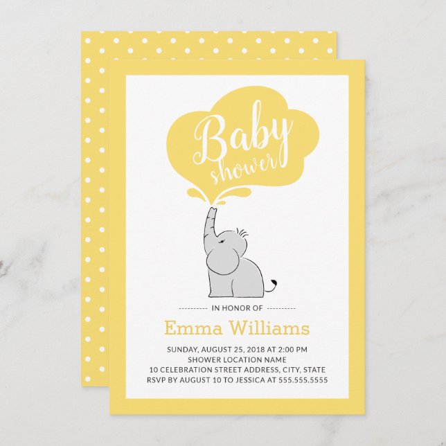 Invitación moderna a Baby Shower para elefantes |  (Anverso / Reverso)