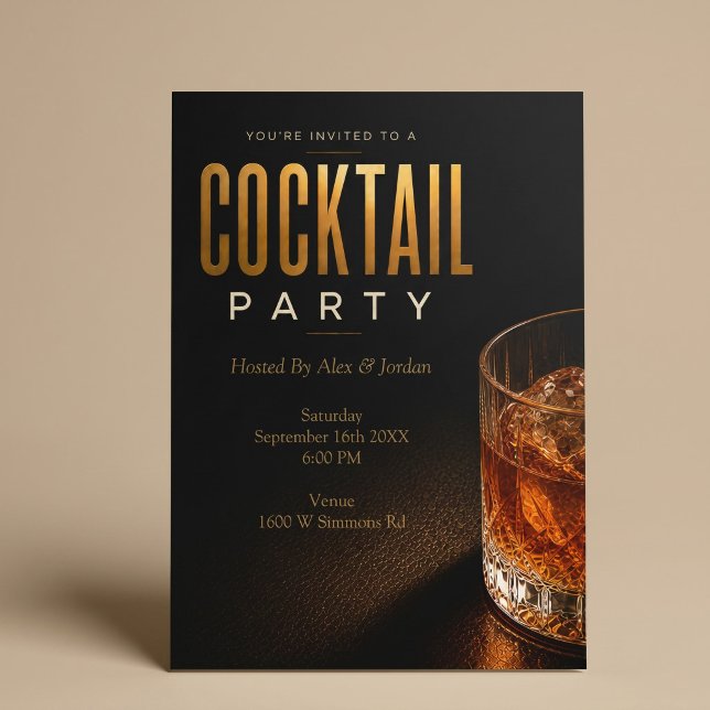Invitación moderna a fiesta de cóctel con dorado (Subido por el creador)