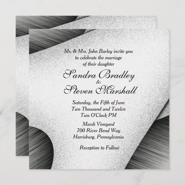 Invitación moderna a la boda blanca y negra (Anverso / Reverso)