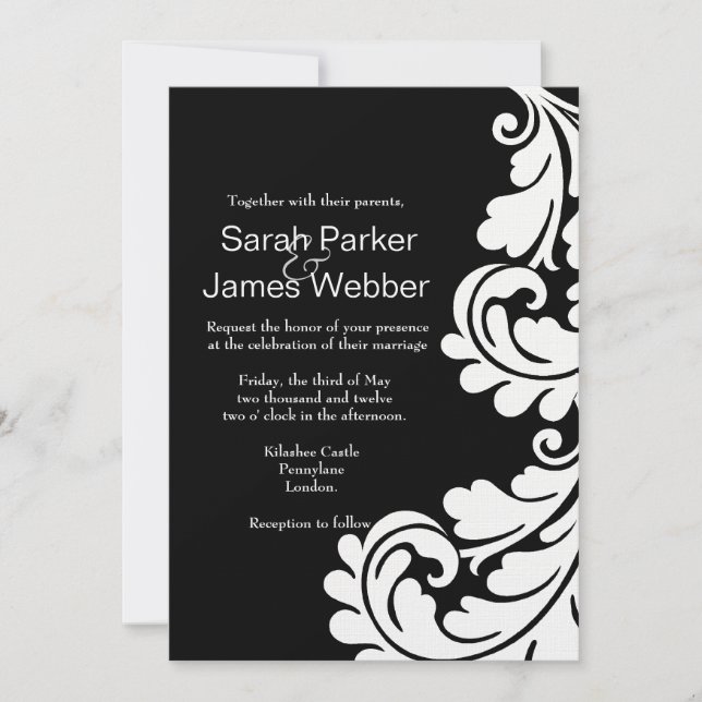 Invitación moderna a la boda blanca y negra (Anverso)