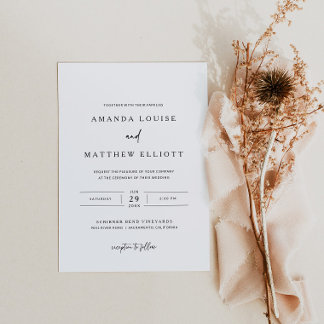 Invitación moderna a la boda blanca y negra