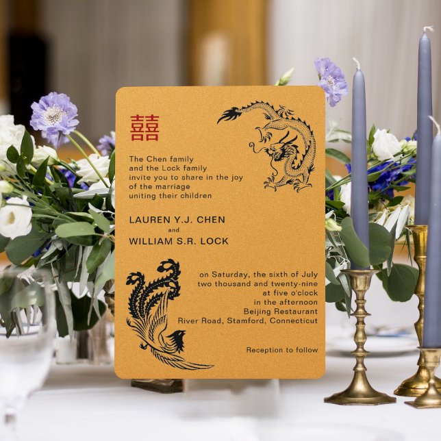 Invitación moderna a la boda china Dragón-Fénix (Subido por el creador)